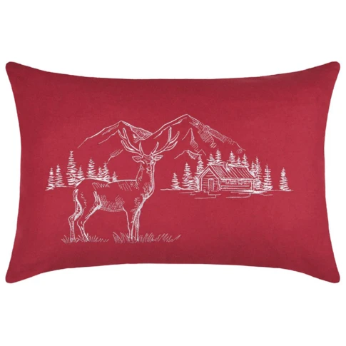 Coussin rectangulaire cerf esprit chalet brodé