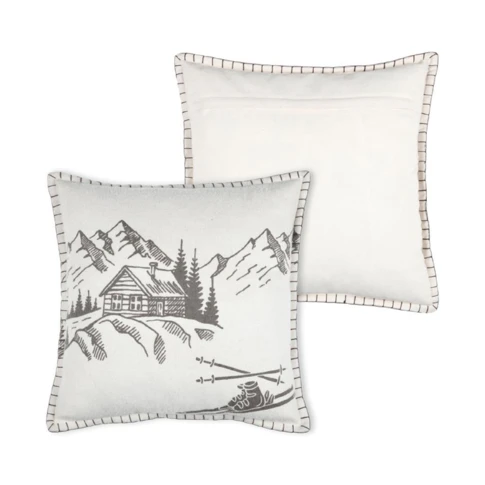 Coussin montagnes et chalet en velours de coton imprimé