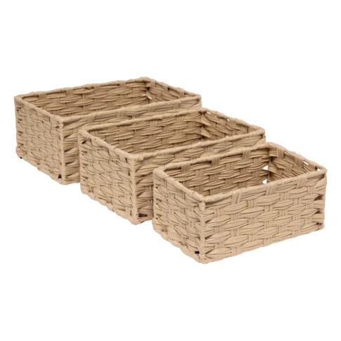 Set de 3 paniers tressés 21 x 30 x 12 cm Beige