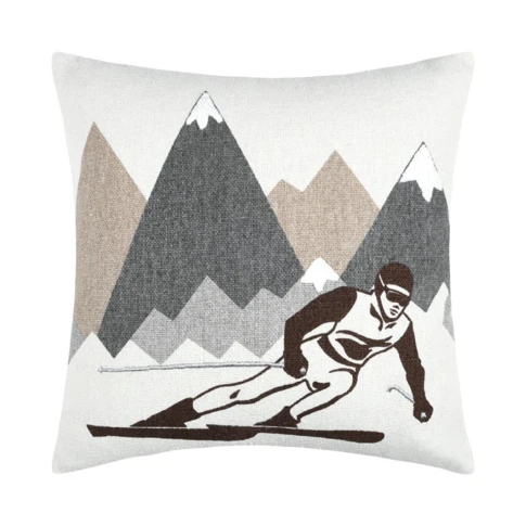 Coussin carré skieur et montagnes