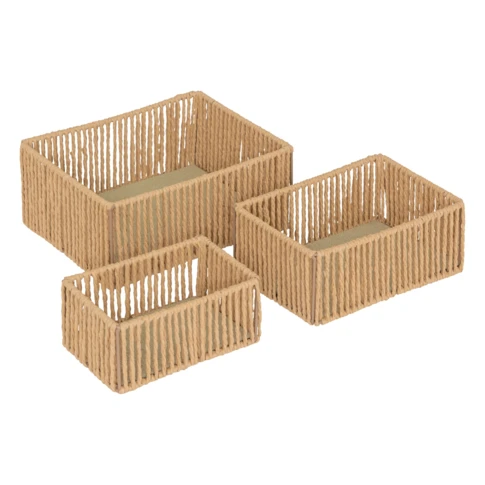 Set de 3 paniers rectangles 26 x 19.5 x 11 cm Marron Clair