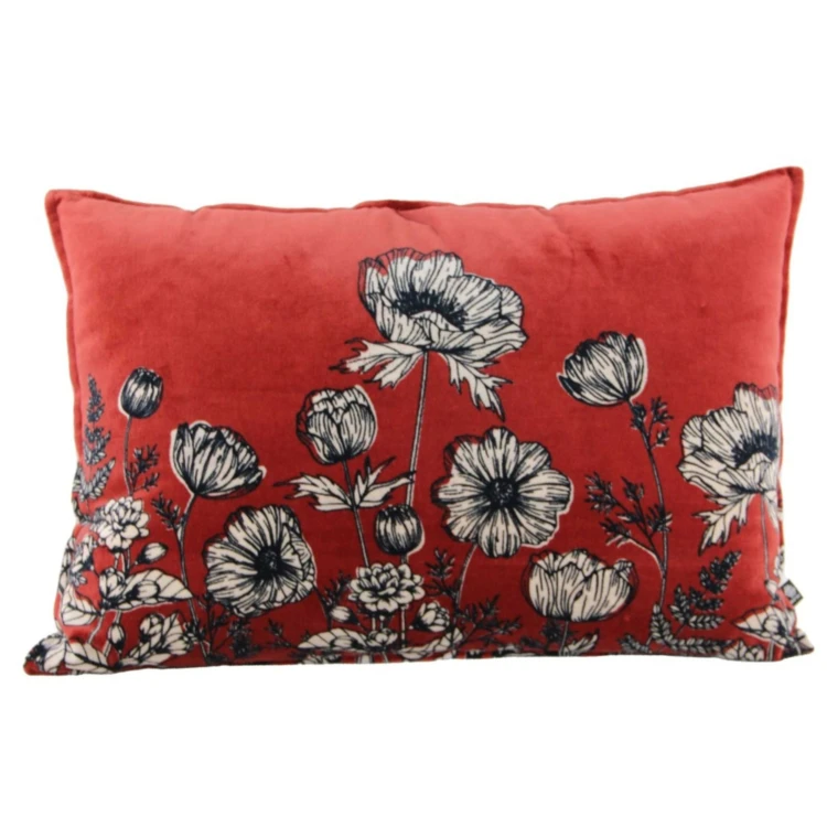 Coussin en velours fleuri