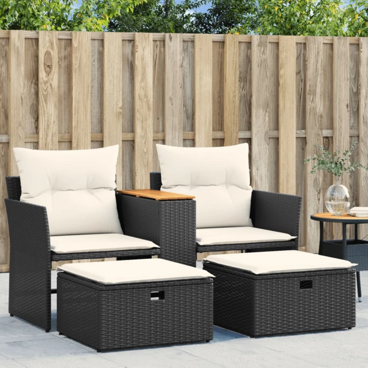 Gartensofa 2-Sitzer mit Hockern aus Polyrattan