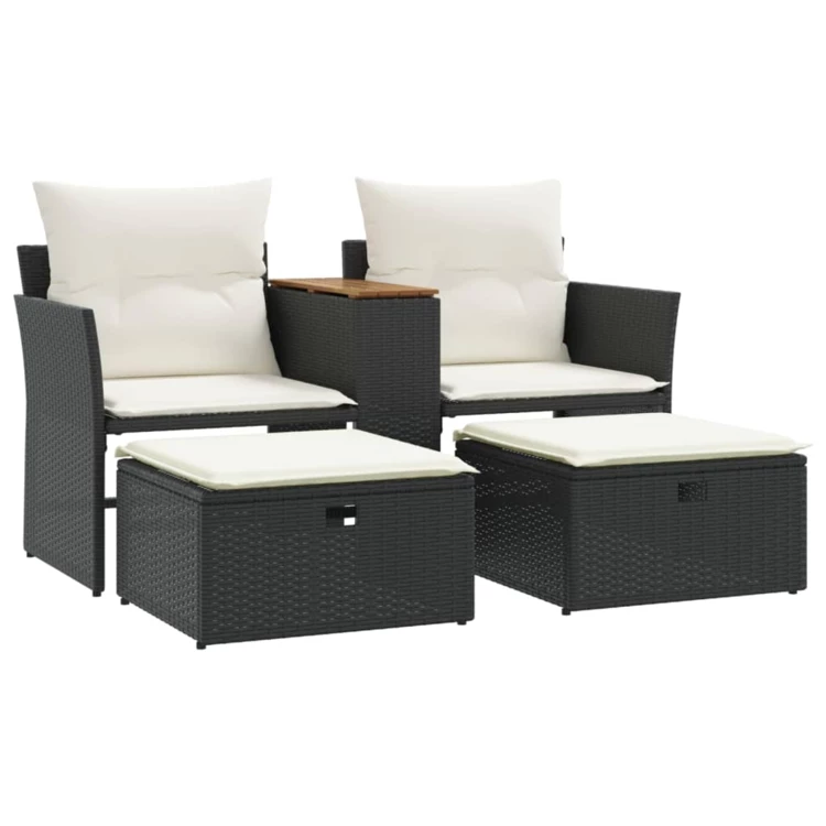 Gartensofa 2-Sitzer mit Hockern aus Polyrattan