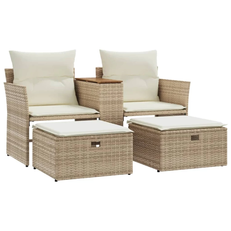 Gartensofa 2-Sitzer mit Hockern aus Polyrattan