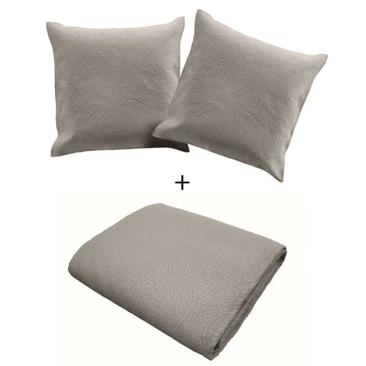 Cubrecamas acolchado y 2 fundas de almohada Romane gris