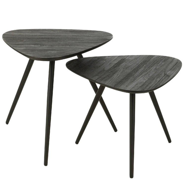 Lot de 2 tables triangulaires en teck recyclé