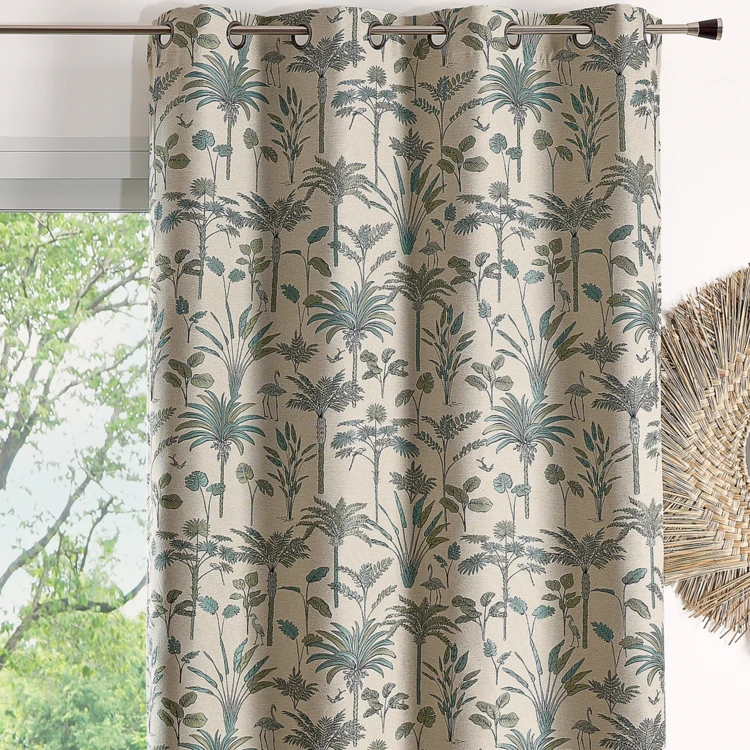 Cortina de jacquard exótico con estampado de palmeras