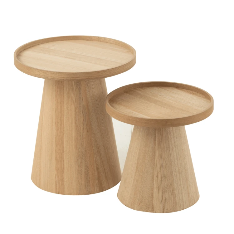 Lot de 2 tables d'appoint rondes en bois naturel