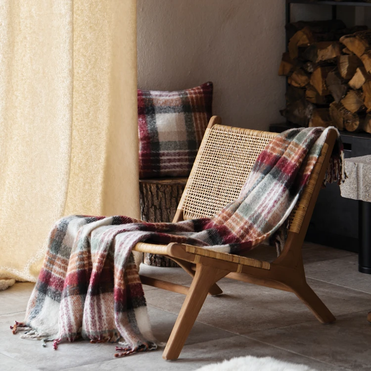 Plaid Ecossais Aspect Mohair avec Franges