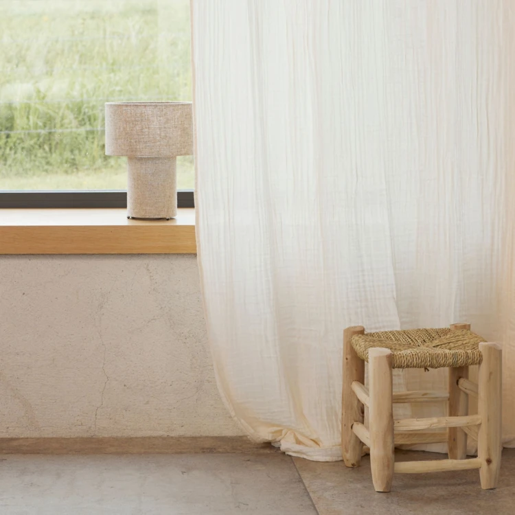 Lampe à poser en lin naturel rond