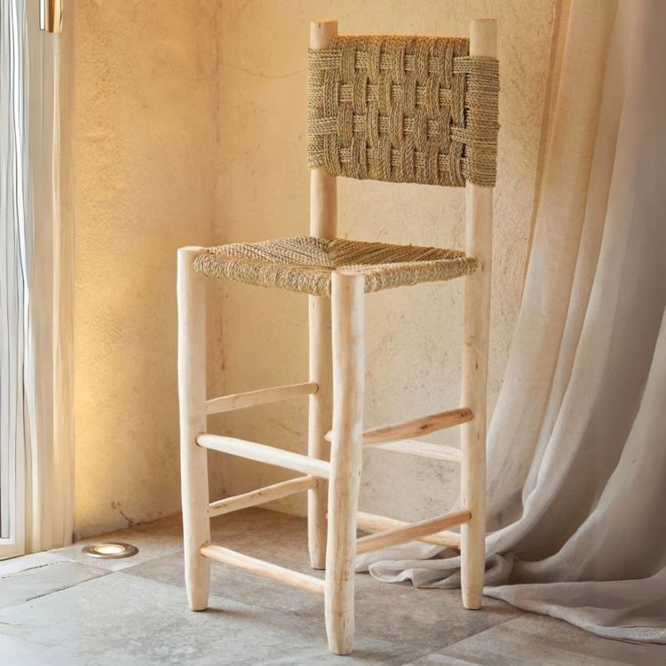 Tabouret de bar bois dossier damier