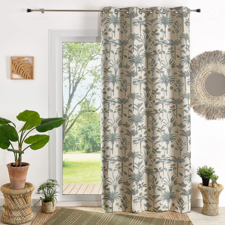 Cortina de jacquard exótico con estampado de palmeras