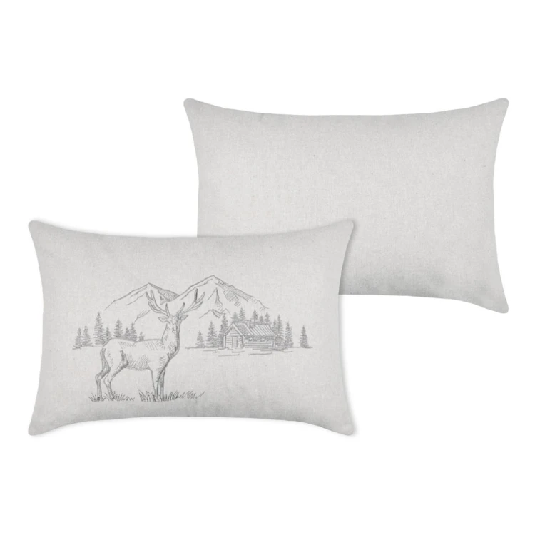 Coussin rectangulaire cerf esprit chalet brodé