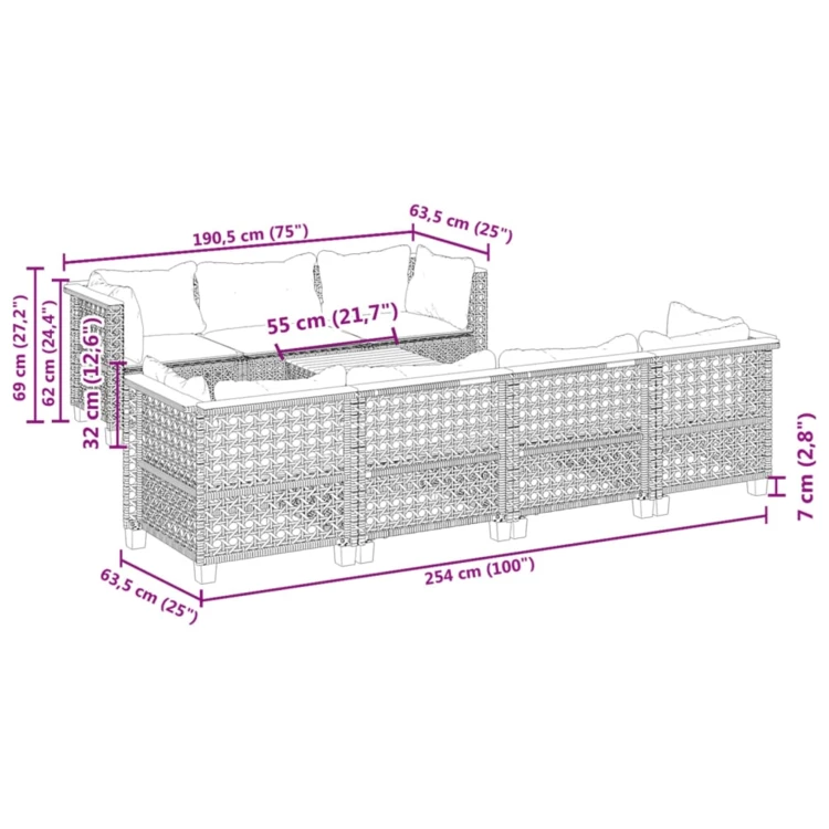 Conjunto de jardín de 8 piezas de ratán sintético