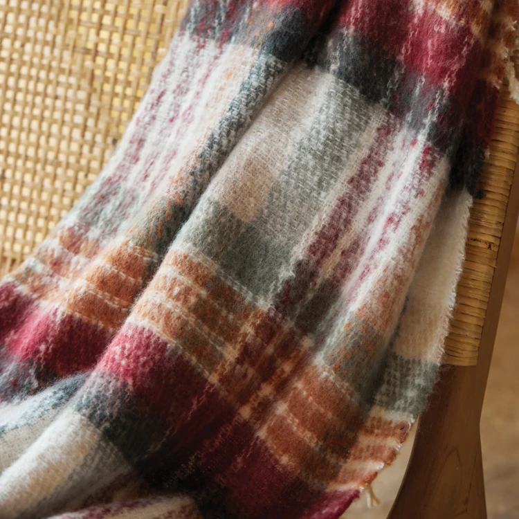 Plaid Escocés Aspecto Mohair con Flecos