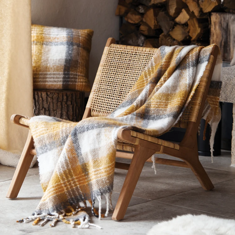 Plaid Ecossais Aspect Mohair avec Franges