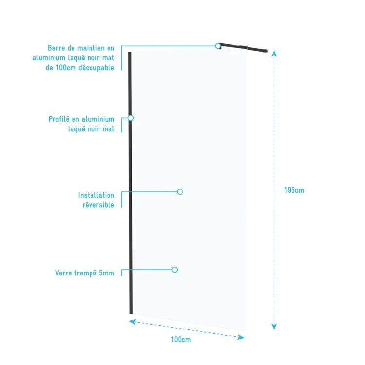 Paroi de douche minimaliste en verre trempé