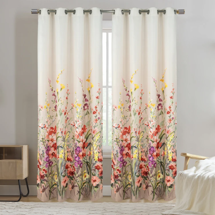 Par de Cortinas con Ojales y Motivo Floral Multicolor