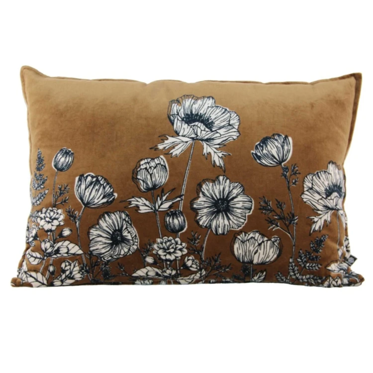 Coussin en velours fleuri