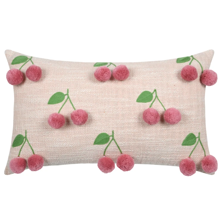 Coussin avec cerises en relief pompons