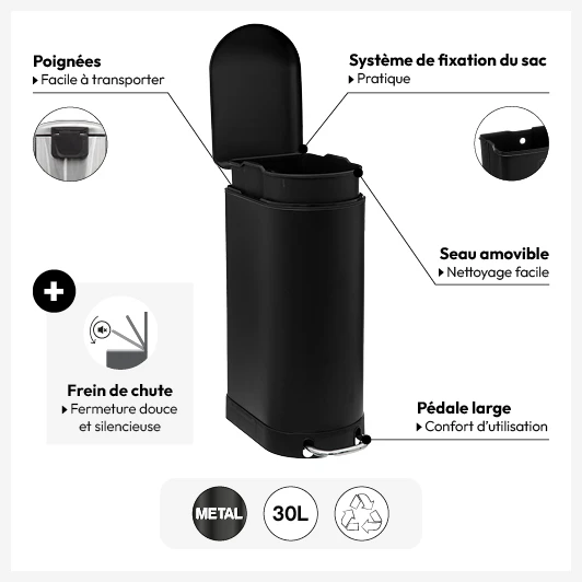 Papelera de metal slim 30 L