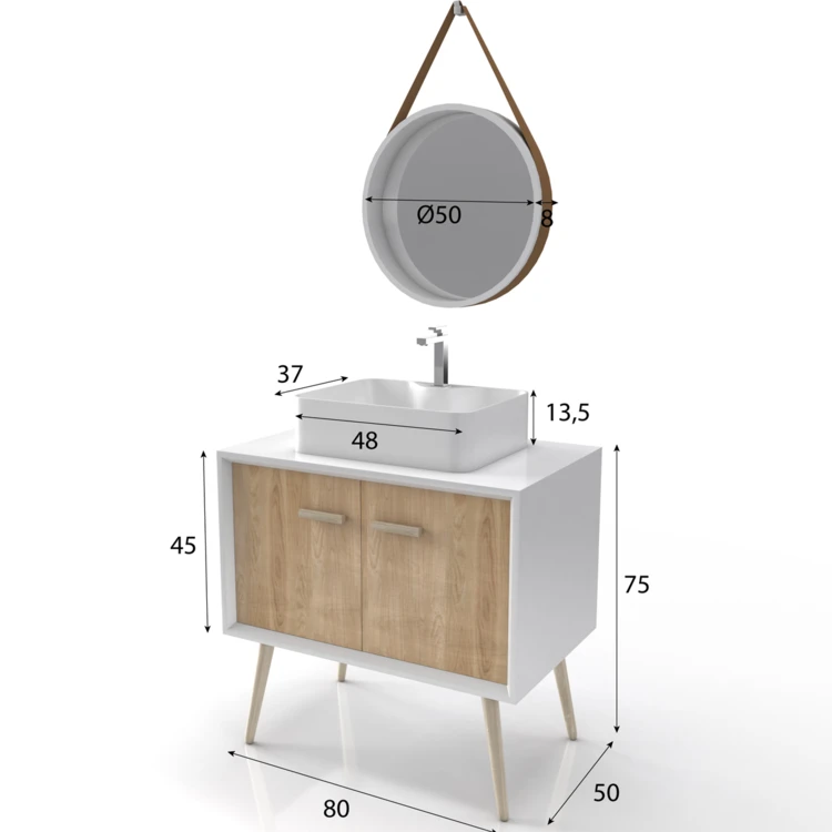 Pack scandinave avec vasque carrée et miroir barbier