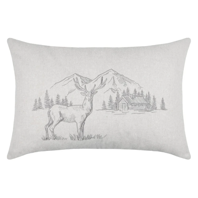 Coussin rectangulaire cerf esprit chalet brodé