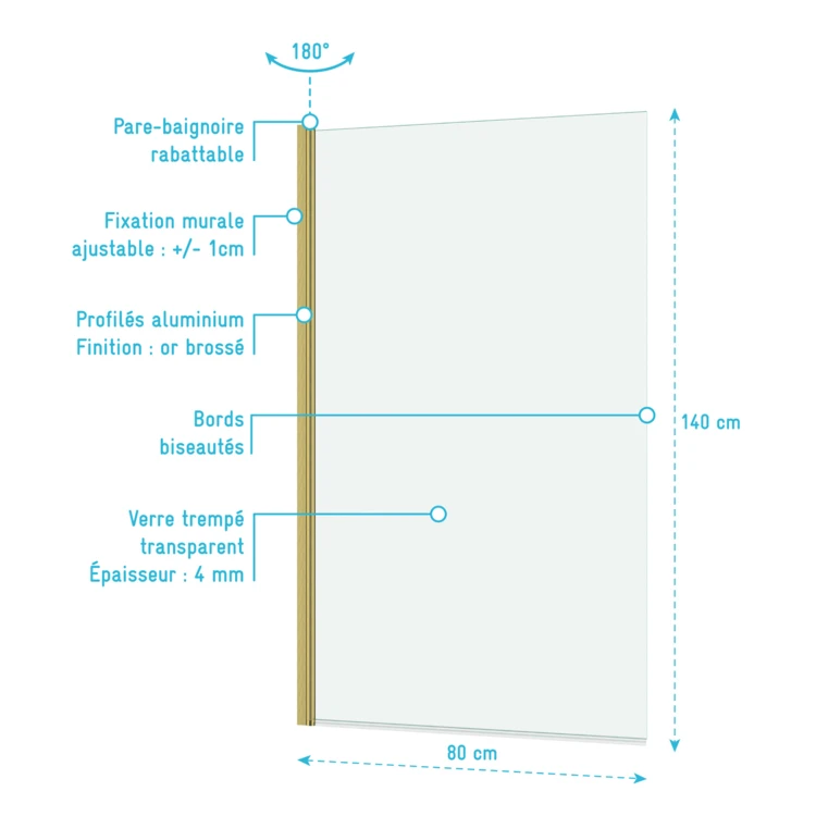 Pare baignoire rabattable en verre trempé