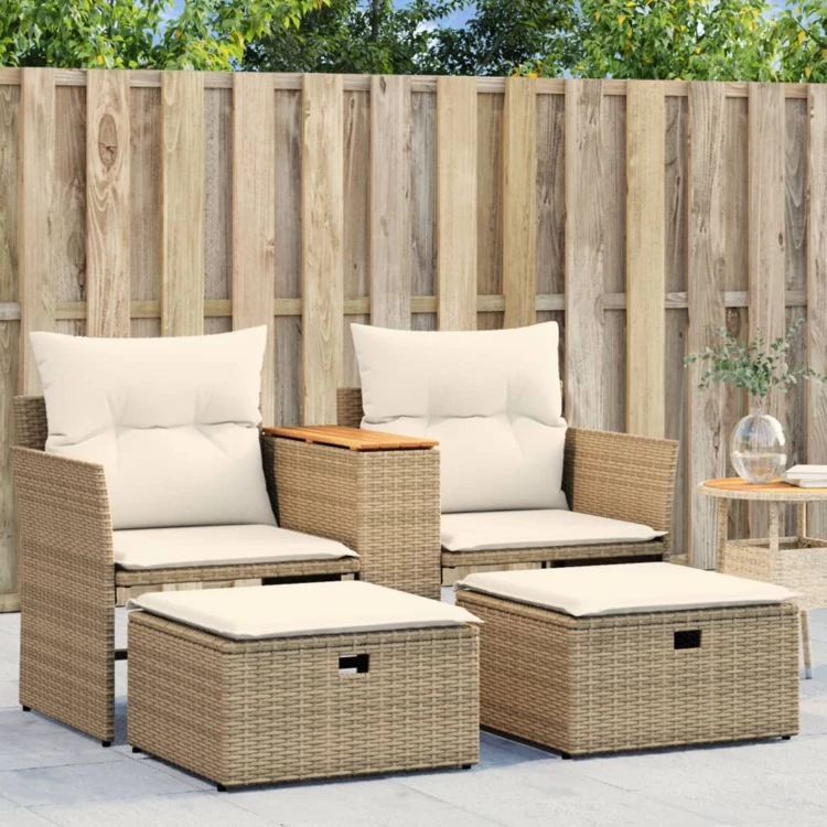 Gartensofa 2-Sitzer mit Hockern aus Polyrattan