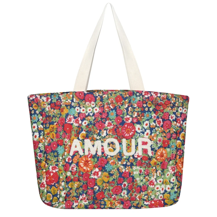 Bolsa de mano acolchada con estampado floral "AMOUR"