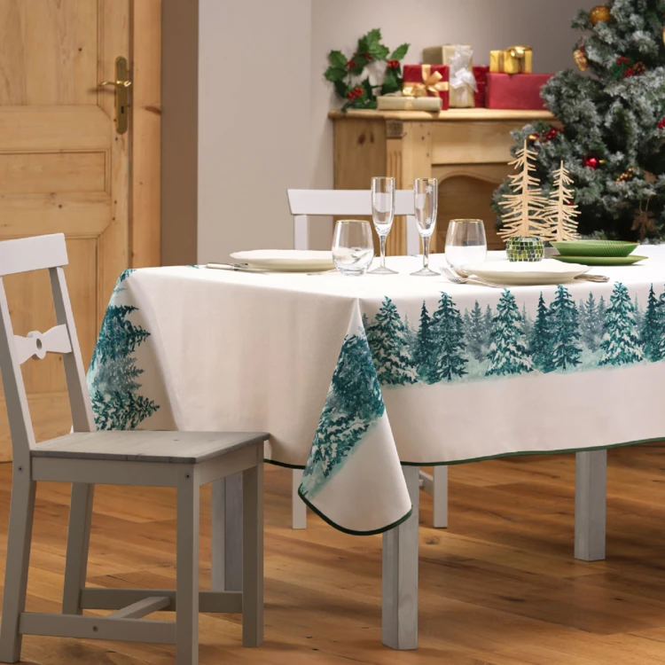 Rechteckige Tischdecke Bügelfrei Weihnachten mit Baumdruck Fleckenresistent