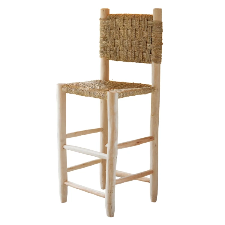 Tabouret de bar bois dossier damier