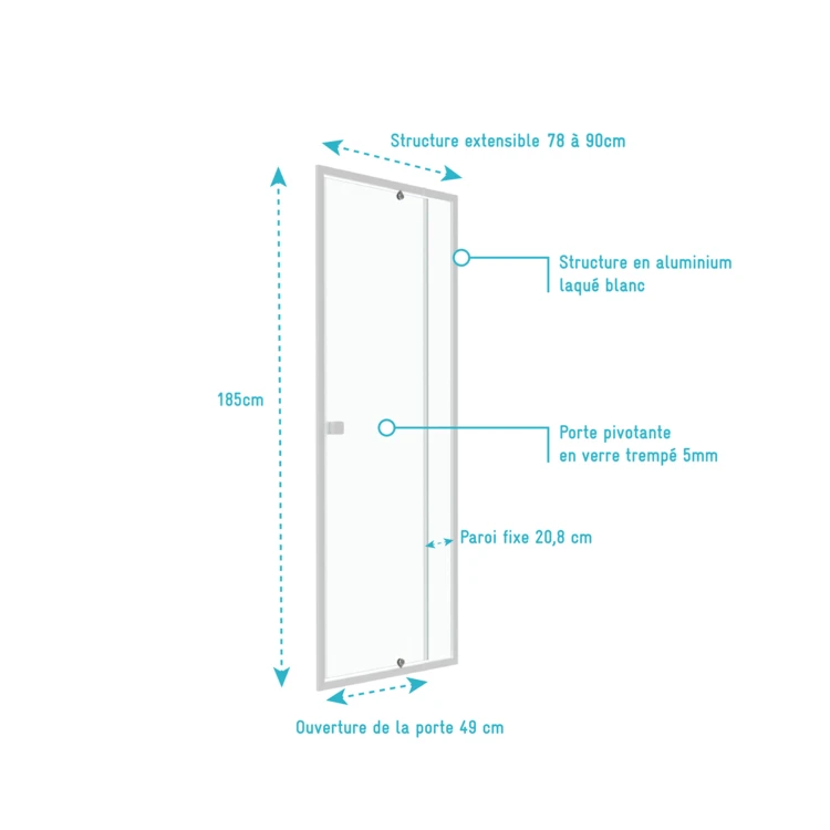 Porte de douche pivotante minimaliste extensible