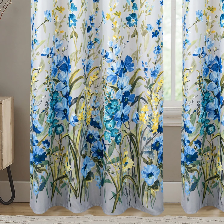 Par de Cortinas con Ojales y Motivo Floral Multicolor