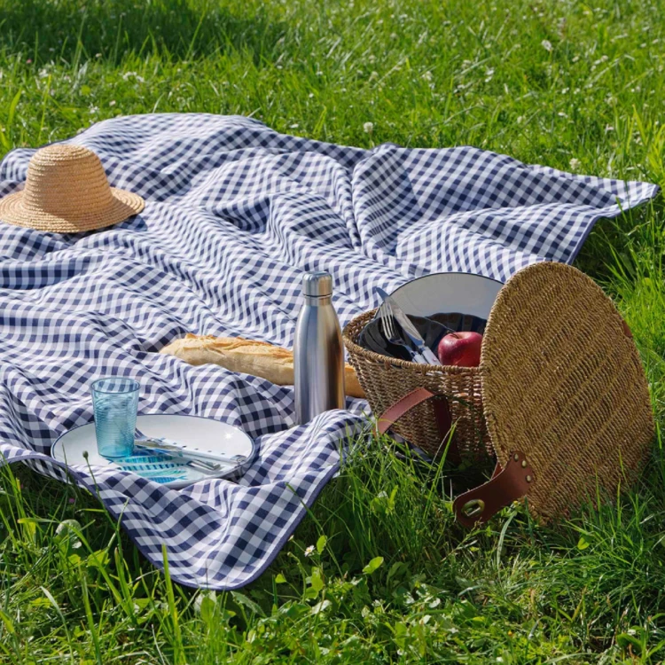 Faltenfreier Rechteckiger Vichy-Tischdecke Blau Fleckenresistent