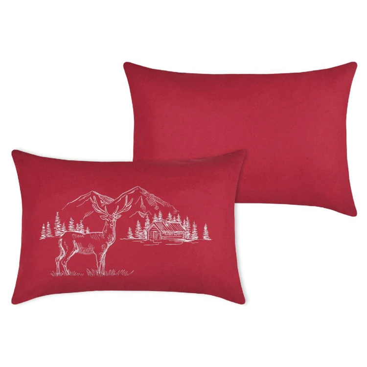 Coussin rectangulaire cerf esprit chalet brodé