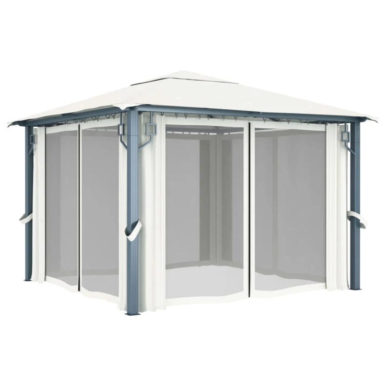 Pavillon mit Vorhängen und LED-Lichtern, 3x3 m