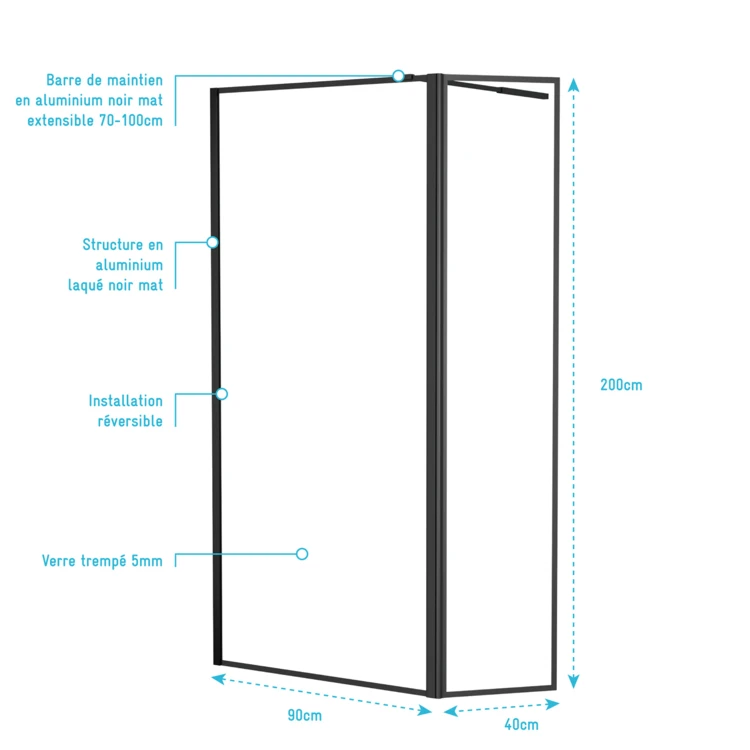 Paroi de douche minimaliste avec volet pivotant