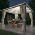 Pérgola con cortinas y luces LED de 3x3 m