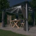 Pérgola con cortinas y luces LED de 3x3 m