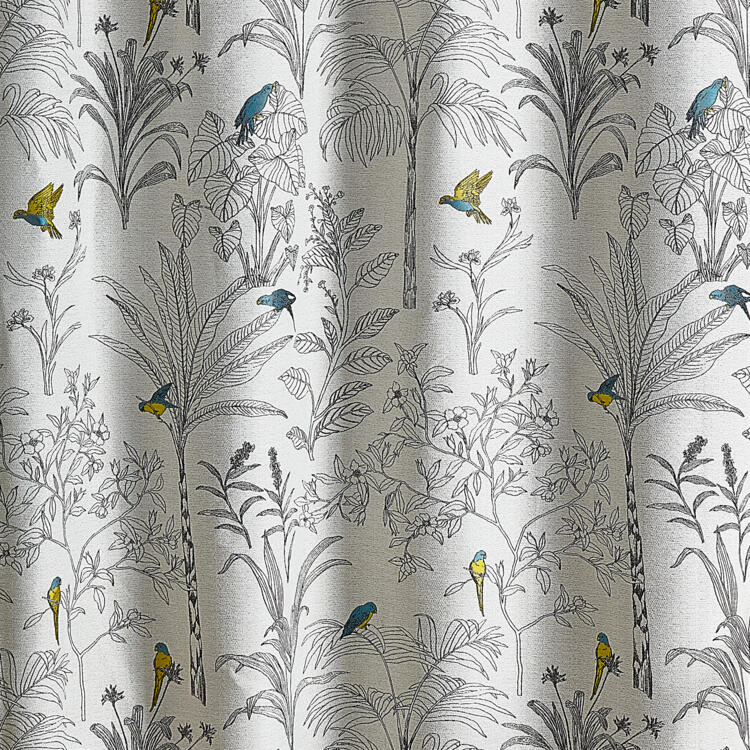 Tissu imprimé exotique - Feuillages et perruches